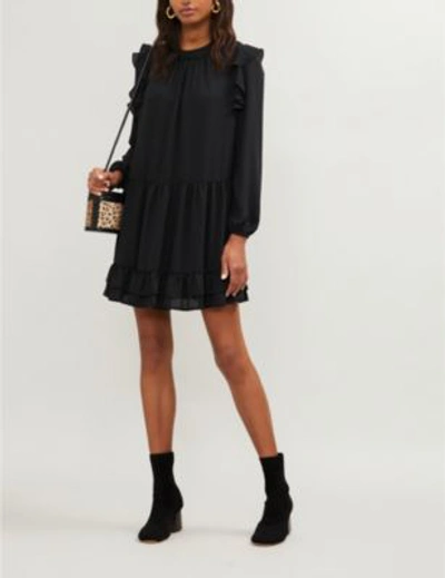 Shop Claudie Pierlot Role Ruffle-trimmed Crepe Dress In Black