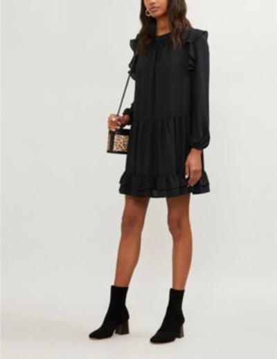 Shop Claudie Pierlot Role Ruffle-trimmed Crepe Dress In Black
