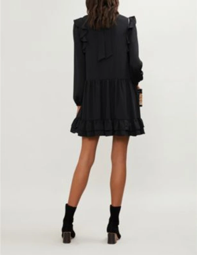 Shop Claudie Pierlot Role Ruffle-trimmed Crepe Dress In Black