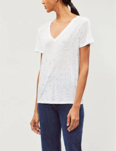 Shop Rails Cara Foiled Linen-blend T-shirt In White Gold Foil Star