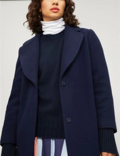Shop Claudie Pierlot Guy Belted Wool-blend Coat In Midnight Blue