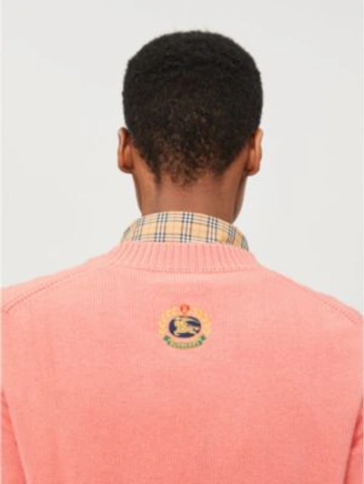 Shop Burberry Womens Bright Coral Pink Emblem-embroidered Cashmere Jumper