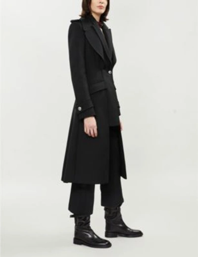 Shop Alexander Mcqueen Double-layered Fit-and-flare Wool-blend Coat In Black