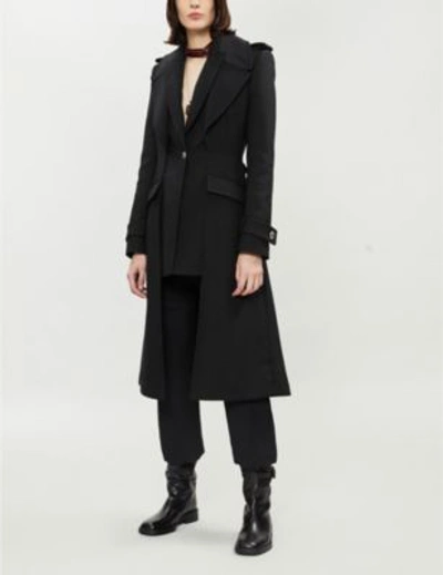 Shop Alexander Mcqueen Double-layered Fit-and-flare Wool-blend Coat In Black