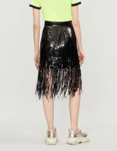 Shop Msgm Fringed Sequinned Skirt In Black 99