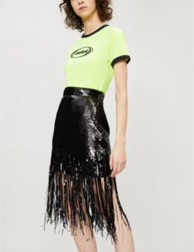 Shop Msgm Fringed Sequinned Skirt In Black 99