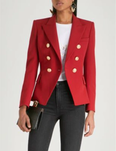 Shop Balmain Double-breasted Woven Blazer In Red