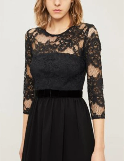 Shop Claudie Pierlot Velvet-trimmed Floral-lace And Crepe Mini Dress In Black