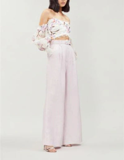 Shop Zimmermann Orchid Yellow Corsage Belted High-rise Wide Linen Trousers