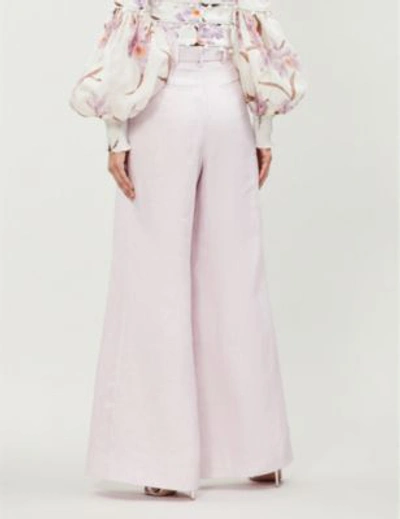 Shop Zimmermann Orchid Yellow Corsage Belted High-rise Wide Linen Trousers