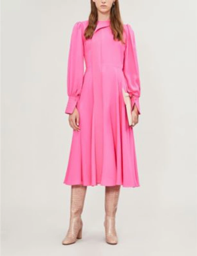 Shop Roksanda Adyn Quilted-panel Silk-crepe Midi Dress In Ultra Pink