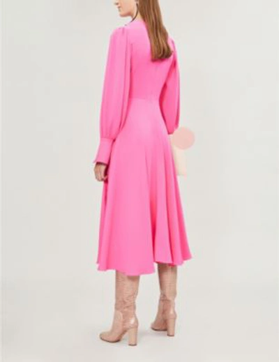 Shop Roksanda Adyn Quilted-panel Silk-crepe Midi Dress In Ultra Pink