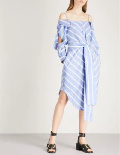 Shop Maje Stripe Pattern Woven Shirt Dress In Blue