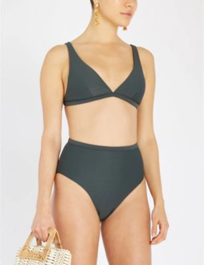 Shop Asceno Textured Triangle Bikini Top In Olive
