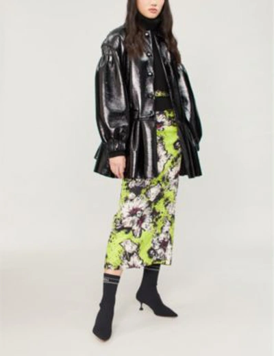 Shop Miu Miu Floral-print Silk-blend Midi Skirt In Felce