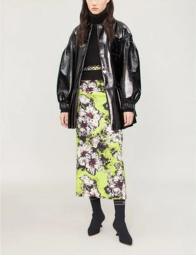 Shop Miu Miu Floral-print Silk-blend Midi Skirt In Felce