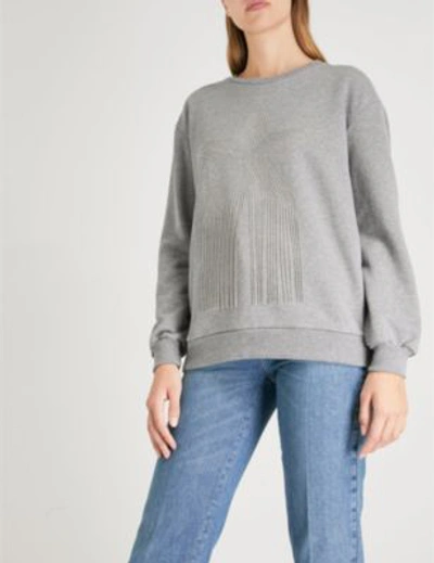 Shop Stella Mccartney Fringed Star-motif Cotton-jersey Sweatshirt In Grey
