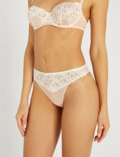 Shop Aubade Hot Tanga Lace And Tulle Thong In Rose Dust