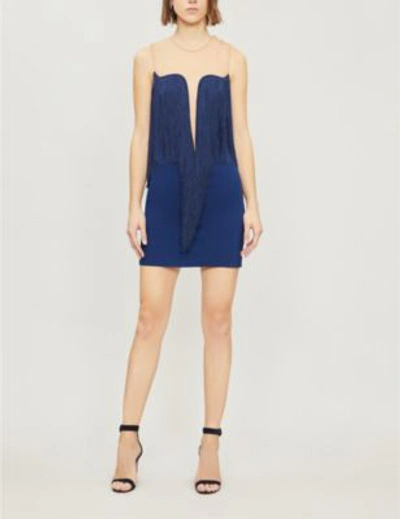 Shop Stella Mccartney Ladies Blue Fringe-trim Stretch-crepe Mini Dress In Blue Note