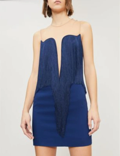 Shop Stella Mccartney Ladies Blue Fringe-trim Stretch-crepe Mini Dress In Blue Note