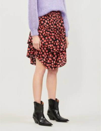 Shop Ganni Lindale Floral-print Cotton-blend Skirt In Fiery Red