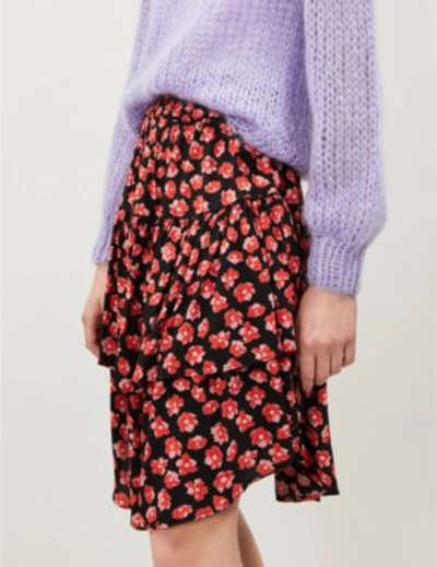 Shop Ganni Lindale Floral-print Cotton-blend Skirt In Fiery Red