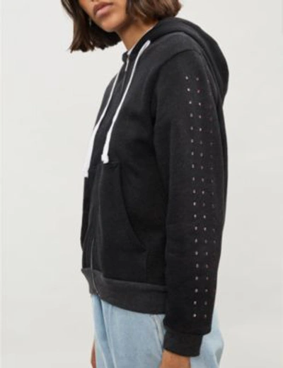 Shop Wildfox Track Glitz Crystal-embellished Jersey Hoody In Clean Black