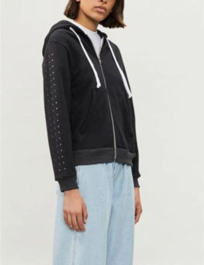 Shop Wildfox Track Glitz Crystal-embellished Jersey Hoody In Clean Black