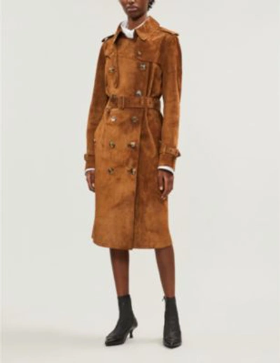 Shop Burberry Women's Sepia Brown Haddington Suede Trench Coat