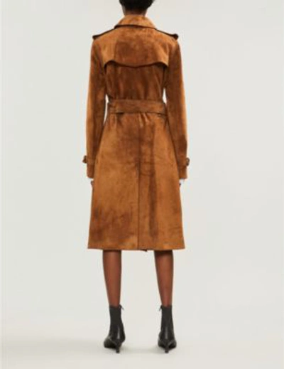 Shop Burberry Women's Sepia Brown Haddington Suede Trench Coat