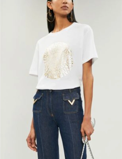 Shop Valentino Logo-print Cotton-jersey T-shirt In Bianco Oro