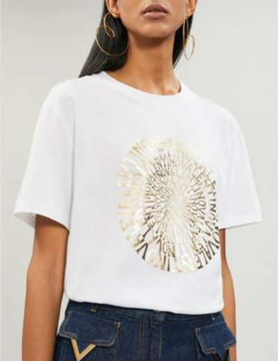 Shop Valentino Logo-print Cotton-jersey T-shirt In Bianco Oro