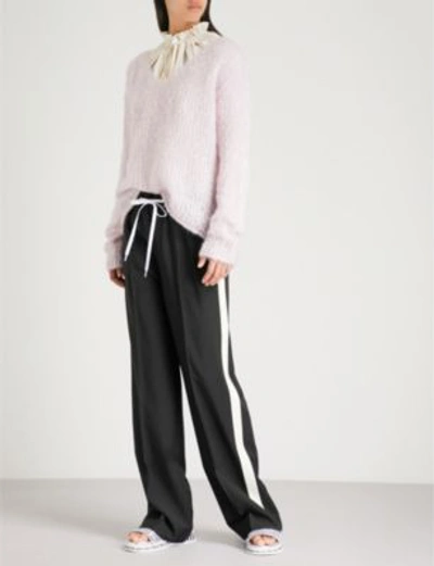 Shop Miu Miu Side-stripe Wide Wool And Mohair-blend Trousers In Nero