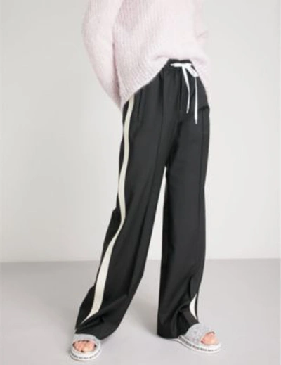 Shop Miu Miu Side-stripe Wide Wool And Mohair-blend Trousers In Nero