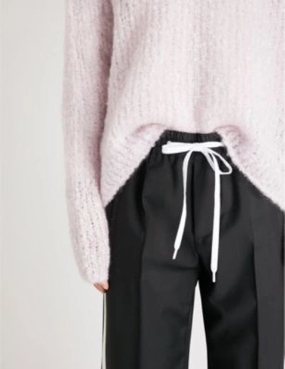 Shop Miu Miu Side-stripe Wide Wool And Mohair-blend Trousers In Nero