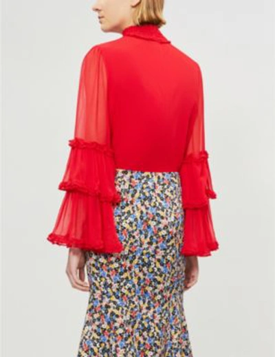 Shop Alexis Hiro Ruffle-trimmed Cutout Crepe Top In Red