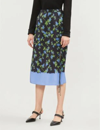 Shop Altuzarra Felice Floral-print Silk-crepe De Chine Midi Skirt In Black