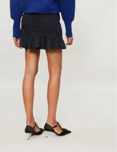 Shop Self-portrait Frilled-trim Lace Mini Skirt In Navy