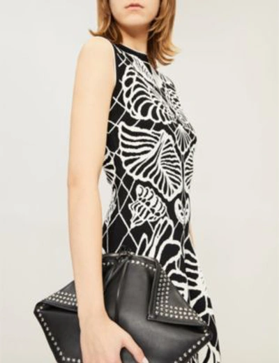 Shop Alexander Mcqueen Shell-embroidered Knitted Dress In Black/ivory