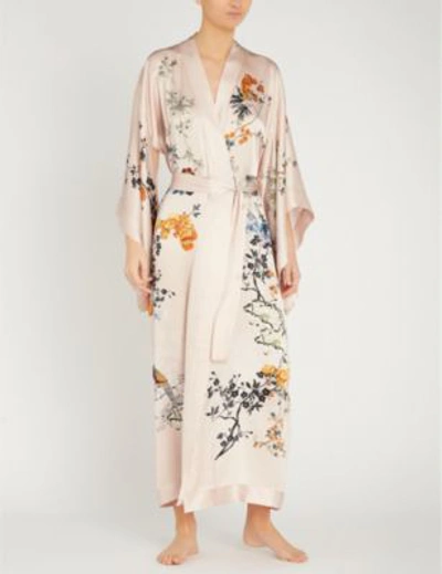 Shop Meng Floral-pattern Silk Kimono In Pink