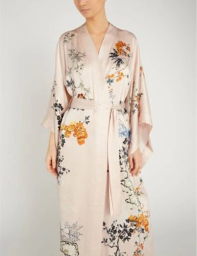 Shop Meng Floral-pattern Silk Kimono In Pink