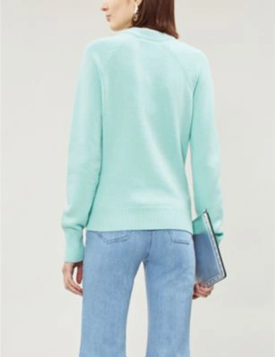 Shop Balmain Button-embellished Wool And Cashmere-blend Jumper In Turquoise