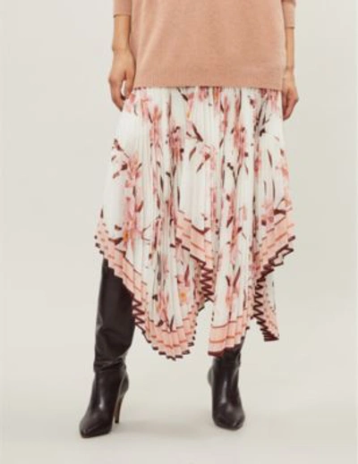 Shop Zimmermann Floral-print Crepe Pleated Skirt In Ivrypeacho