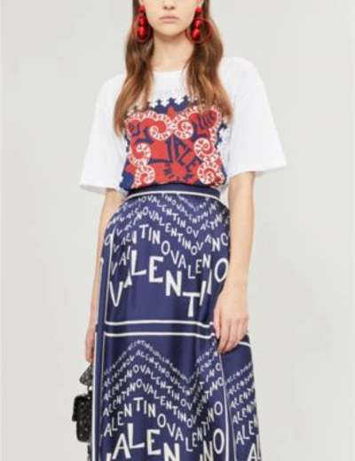 Shop Valentino Bandana-print Cotton-jersey T-shirt In Bianco