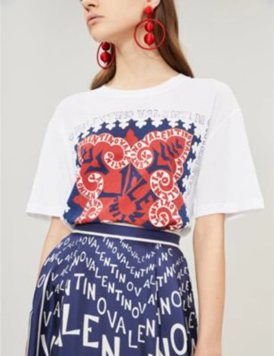 Shop Valentino Bandana-print Cotton-jersey T-shirt In Bianco