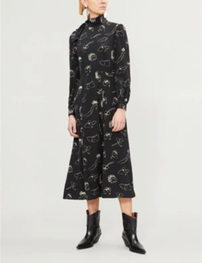 Shop Co Face-print Silk Dress In Black