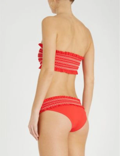 Shop Tory Burch Costa Ruffle-trimmed Bandeau Bikini Top In Poppy Red New Ivory