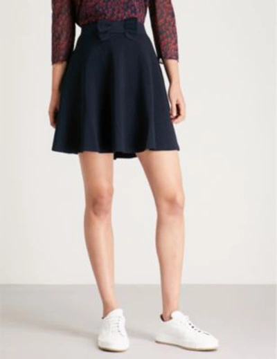Shop Claudie Pierlot Malia Bow-detail Crepe Skirt In Navy