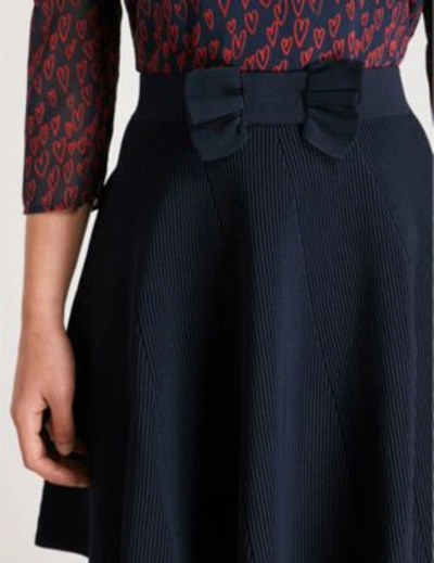 Shop Claudie Pierlot Malia Bow-detail Crepe Skirt In Navy