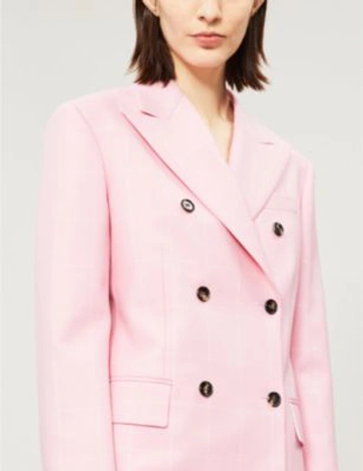 Shop Calvin Klein 205w39nyc Checked Double-breasted Wool Blazer In Pink Mist White